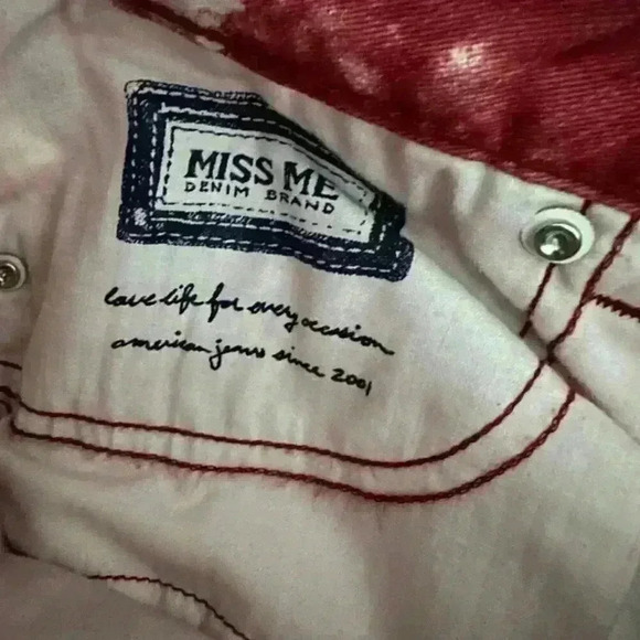Miss Me Womens Jeans Tie Dye Red JD106352 Skinny Rhinestone Flap Pocket Size 30 - Picture 7 of 8